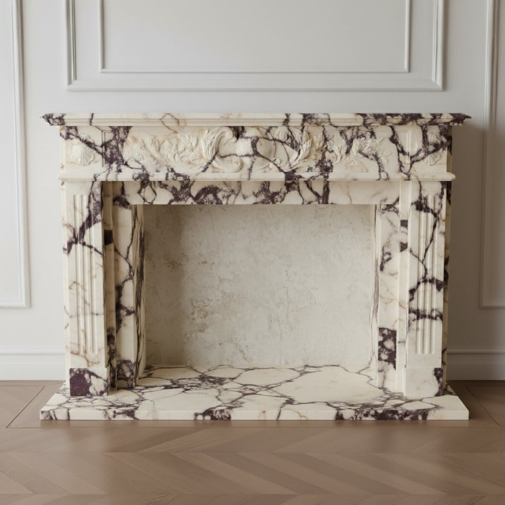 Calcatta Viola Marble Royal French Fireplace Surround and Mantel