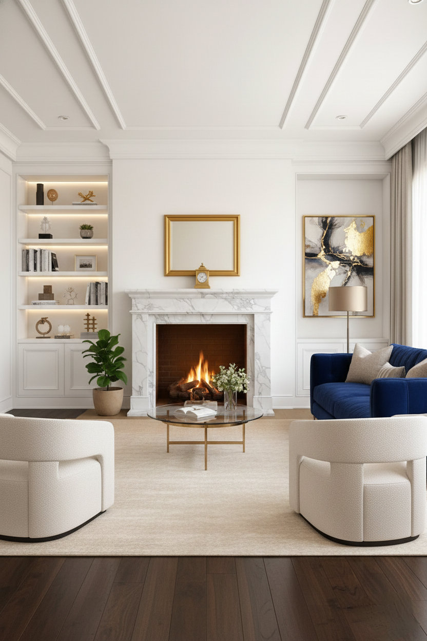 Carrara White Marble Fireplace Surround and Mantel